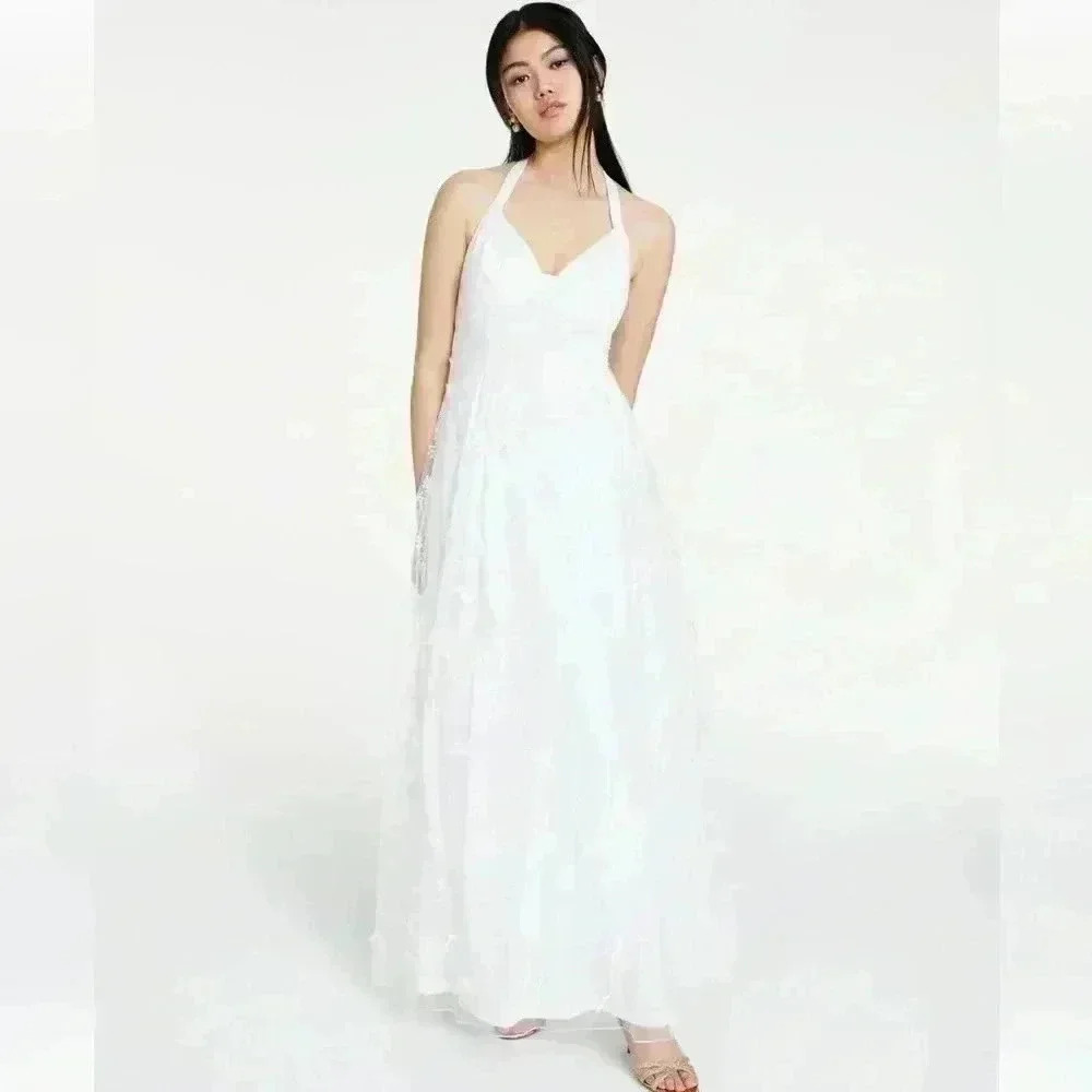 NWT Jump Apparel White Gown Wedding Dress Sz 11/12 - w Belt & Floral Embroidery
